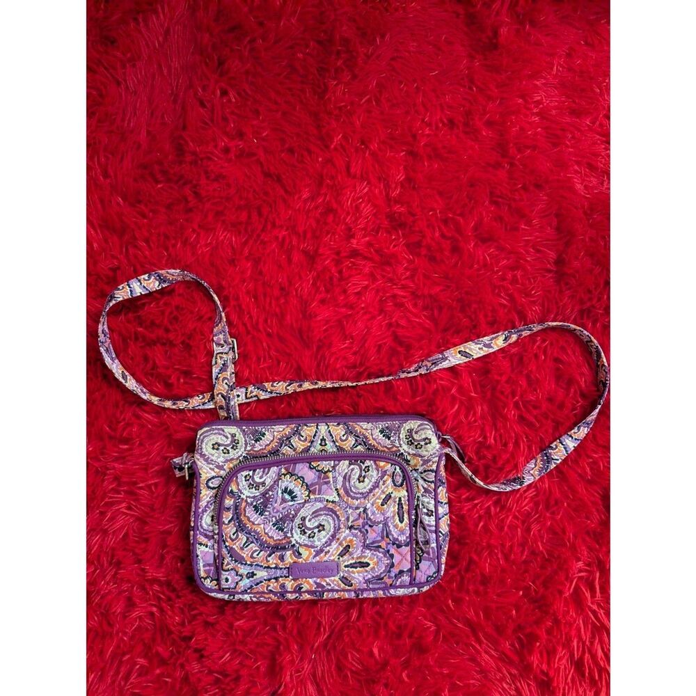 Vera Bradley Safari Sunset Quilted Mini Crossbody Bag Purple Paisley Purse
